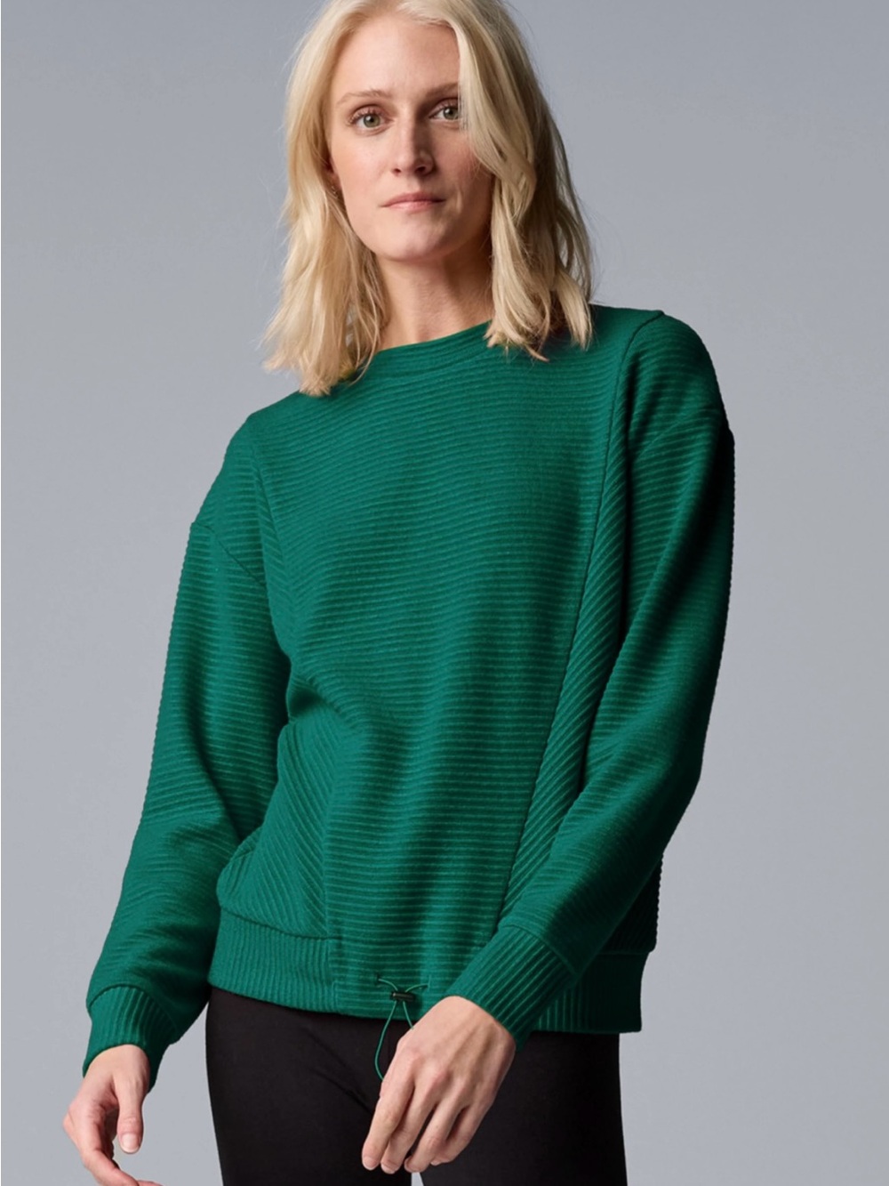 Simply Vera Vera Wang Emerald Green Ribbed Crewneck Sweater